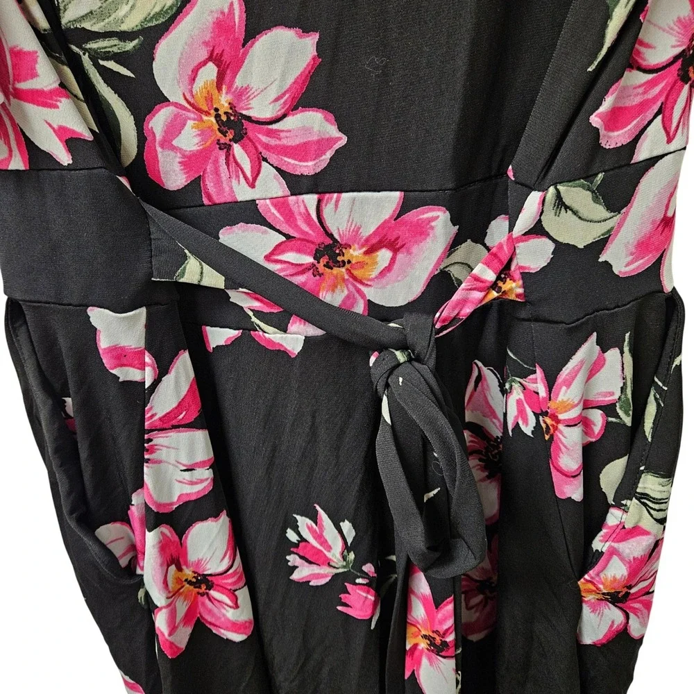 Torrid Black Floral Tie Waist Midi Romper Dress Whimsigoth Fairycore Boho 2X